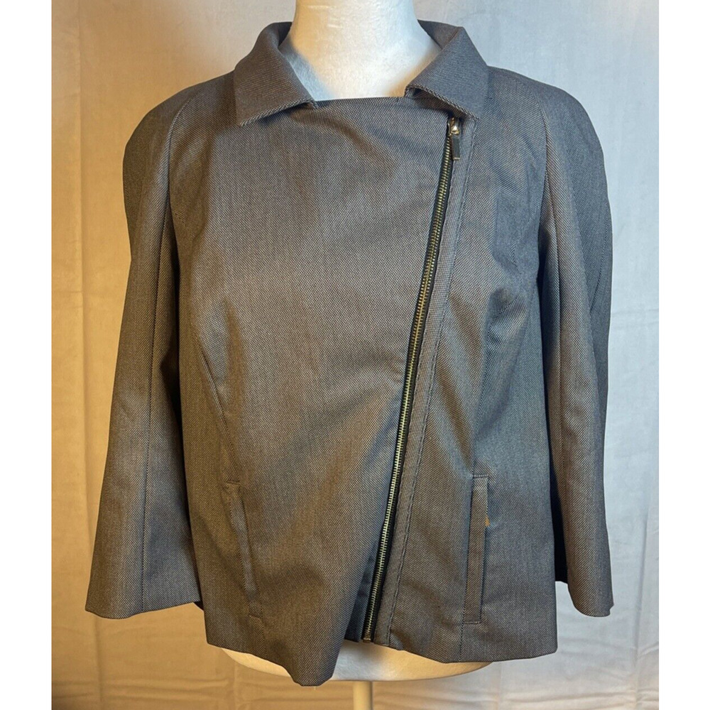 Lane Bryant Black & White Static Moto Blazer‎ Jacket Gold Zipper Women's 16
